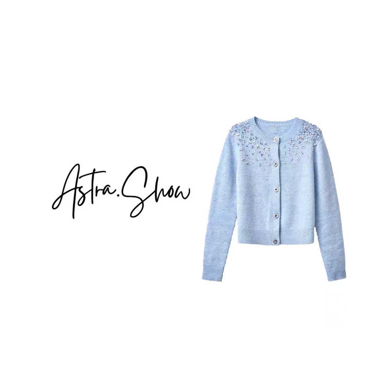 Astra闪闪|【弗洛伊德】重工钉珠亮片圆领针织开衫BQZ3027