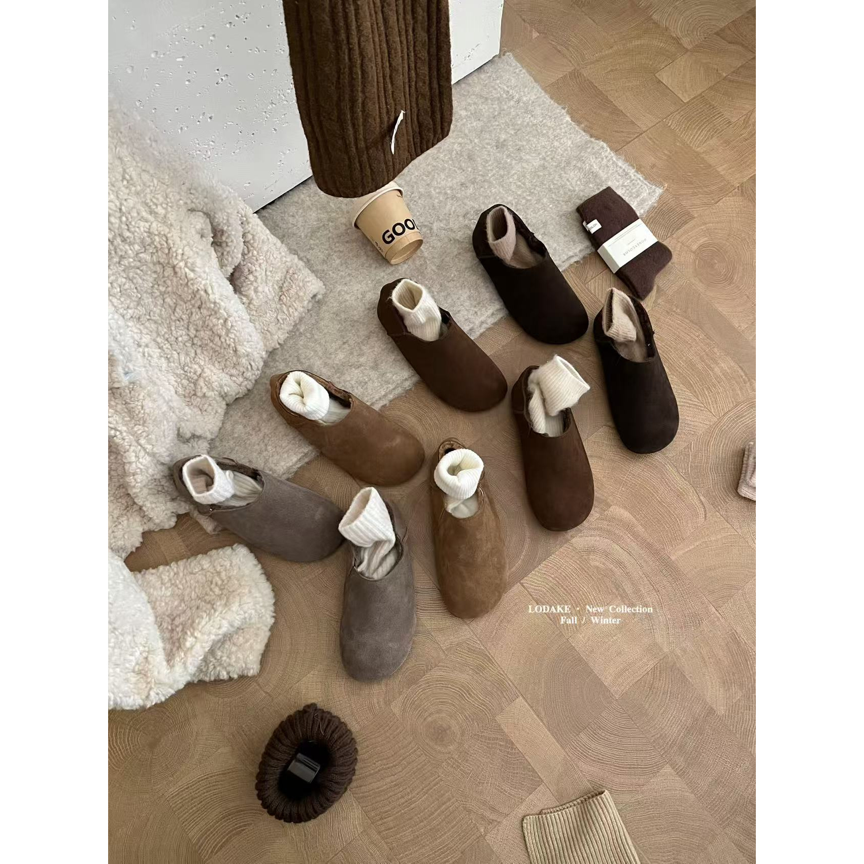 鹿大可D7886-9牛反绒素板全包加绒休闲日常百搭韩系女博肯鞋靴子