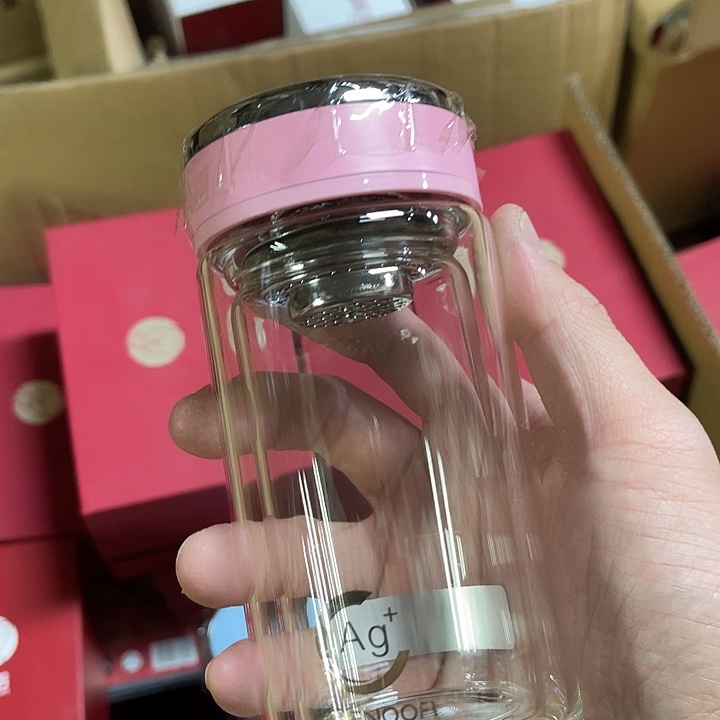 玻璃茶隔款希诺抗菌玻璃杯200毫升粉色