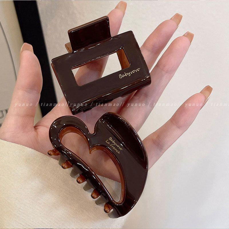 高级感酱棕醋酸抓夹2025新款中号发夹女后脑勺盘发鲨鱼夹韩风发饰