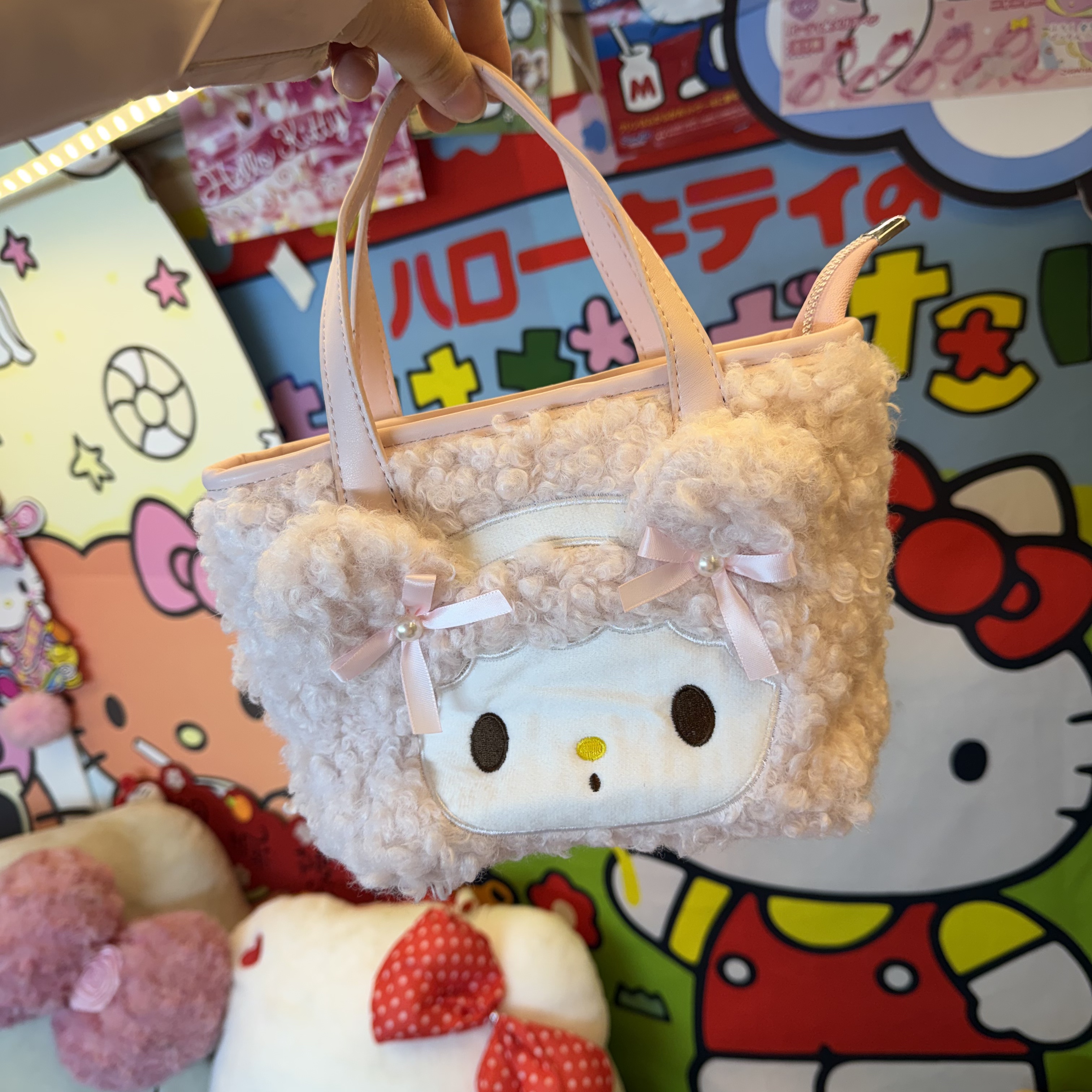 2026新款ins可爱毛绒粉色小羊粉色KT手提包单肩包斜挎菜篮子包