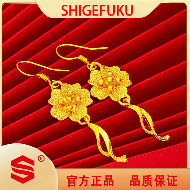 【SHIGEFUKU】荷花耳环女款流苏耳饰花朵金色配饰品