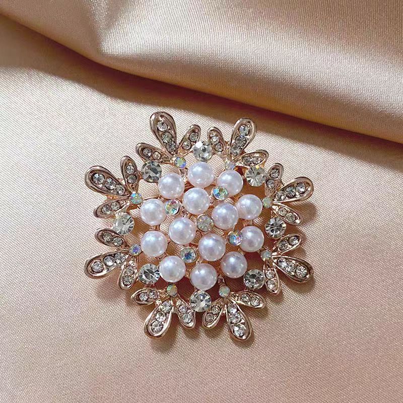 铜合金胸针 3069圆形花朵珠珠胸针