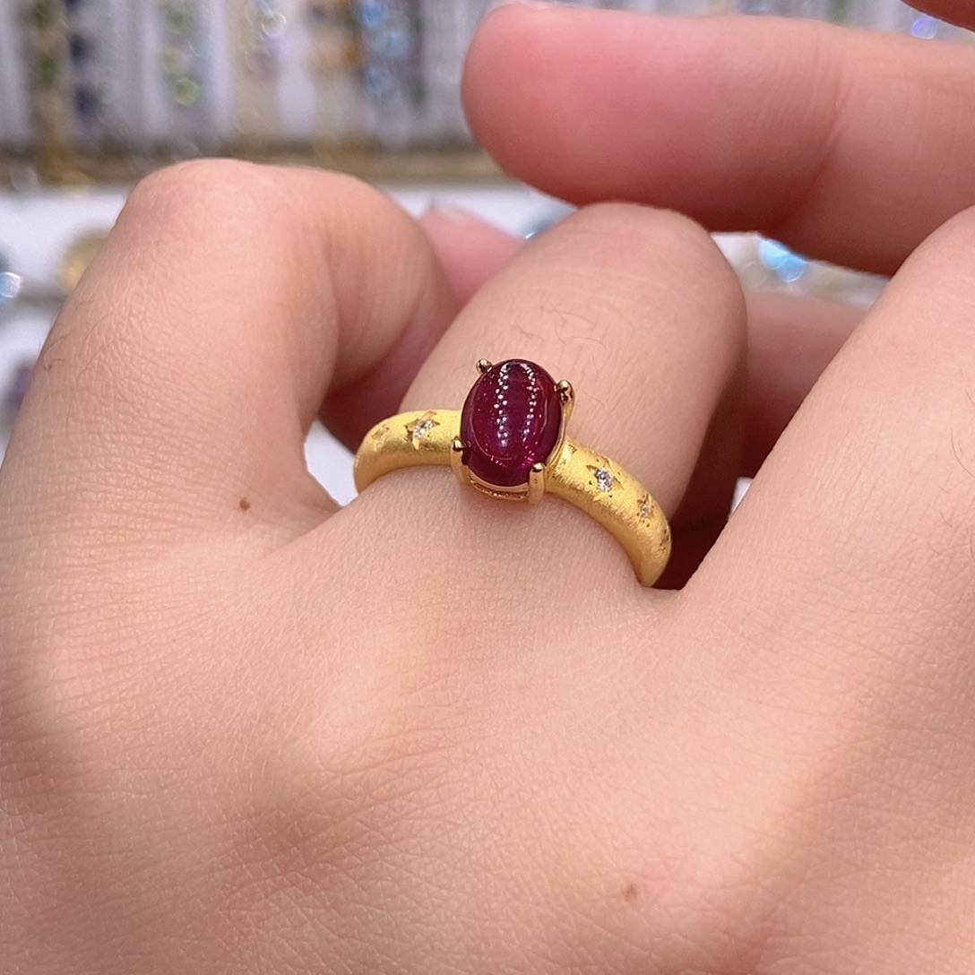 戒指石榴石银S925镶嵌