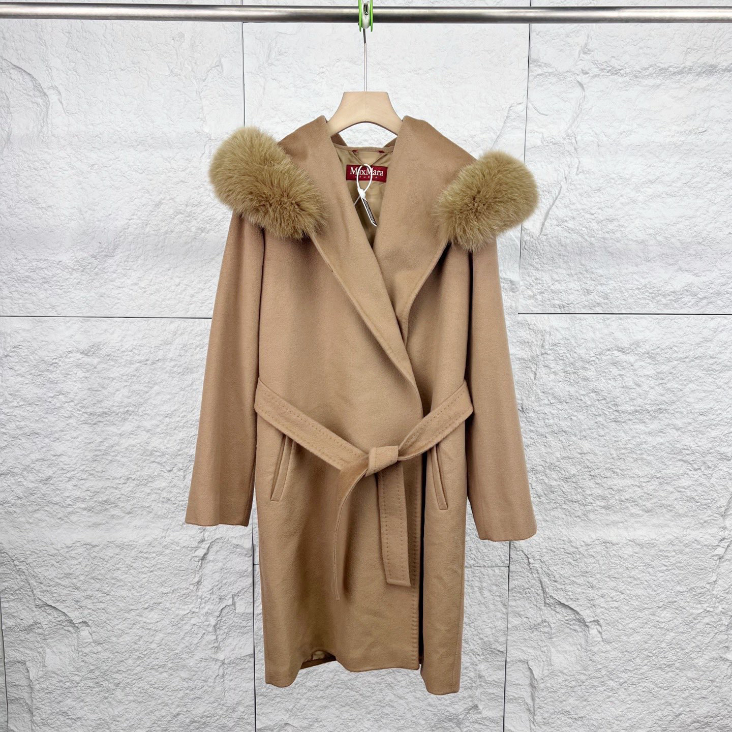 99新 MaxMara 36码/长款加厚毛呢皮领大衣/10894178