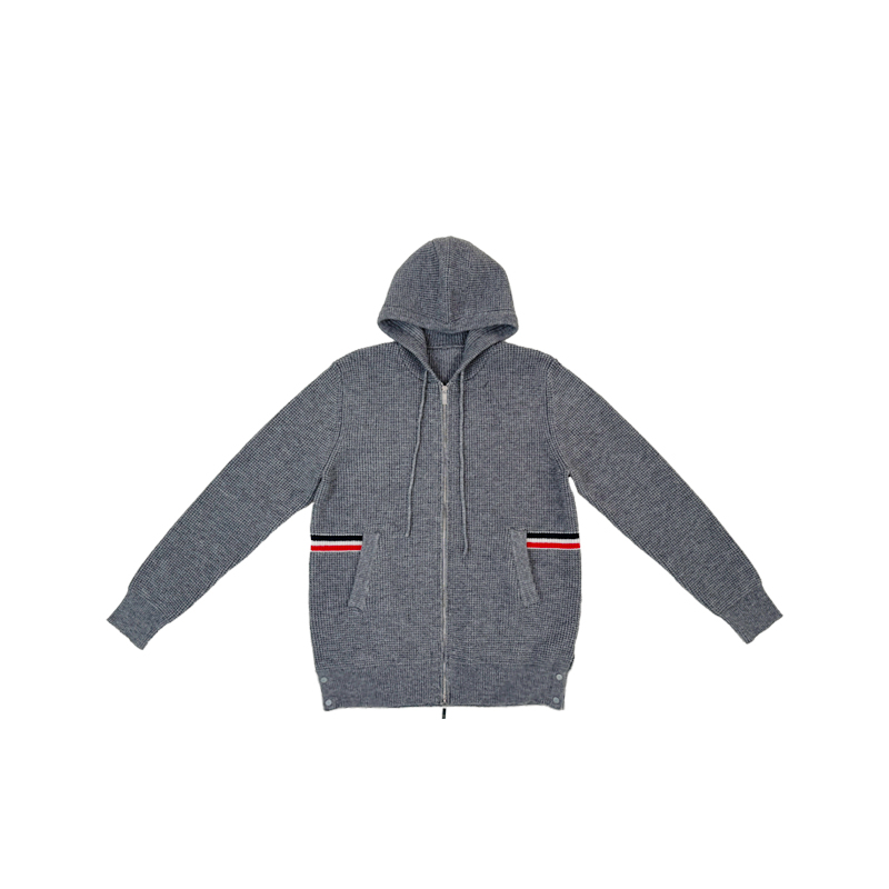 马丁叔叔 秋冬针织连帽拼色设计师长款条纹毛衫