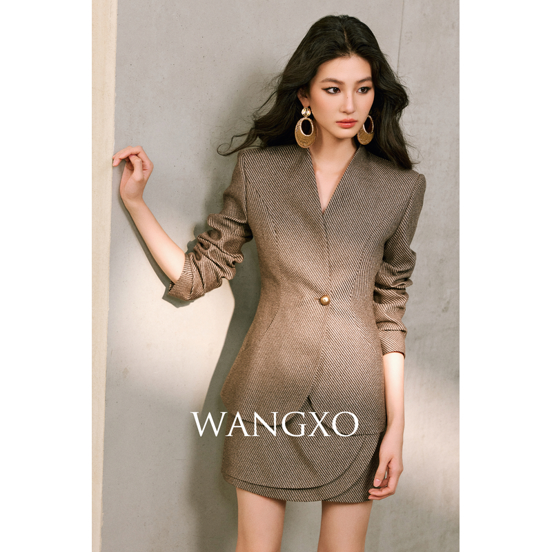 WANGXO  斜纹收腰正肩分割西装套装 253882W/253882W-1