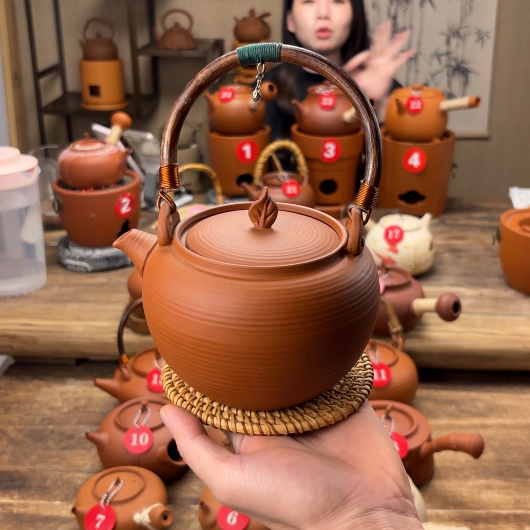 煮水煮茶甘甜 潮州砂铫壶 搭藤垫
