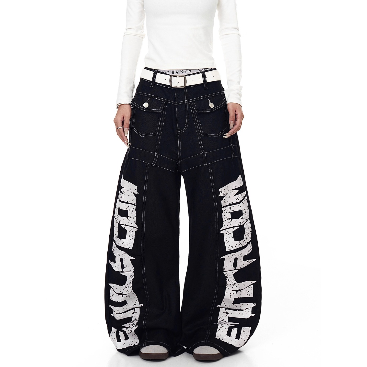 美式高街复古潮款阔腿牛仔裤男女2025冬季新款小众宽松显瘦弯刀裤