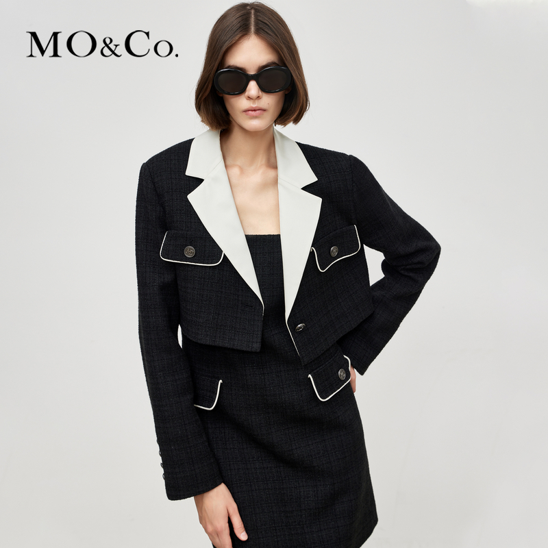 【陈嘉尔专属】MOCO秋季肌理感撞色平驳领短款时尚西装MBB3BLAT12