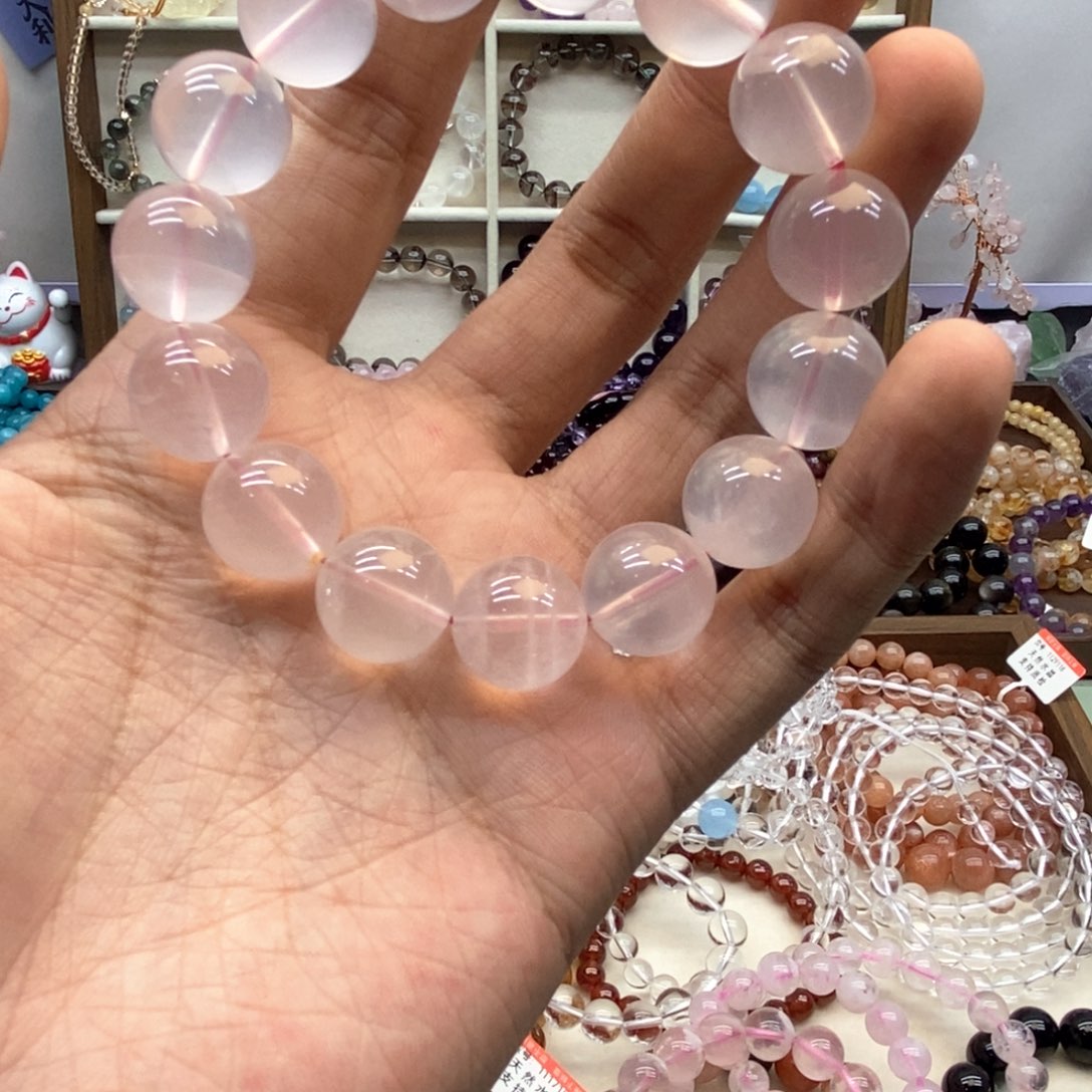 水晶手串未镶嵌天然粉水晶14m