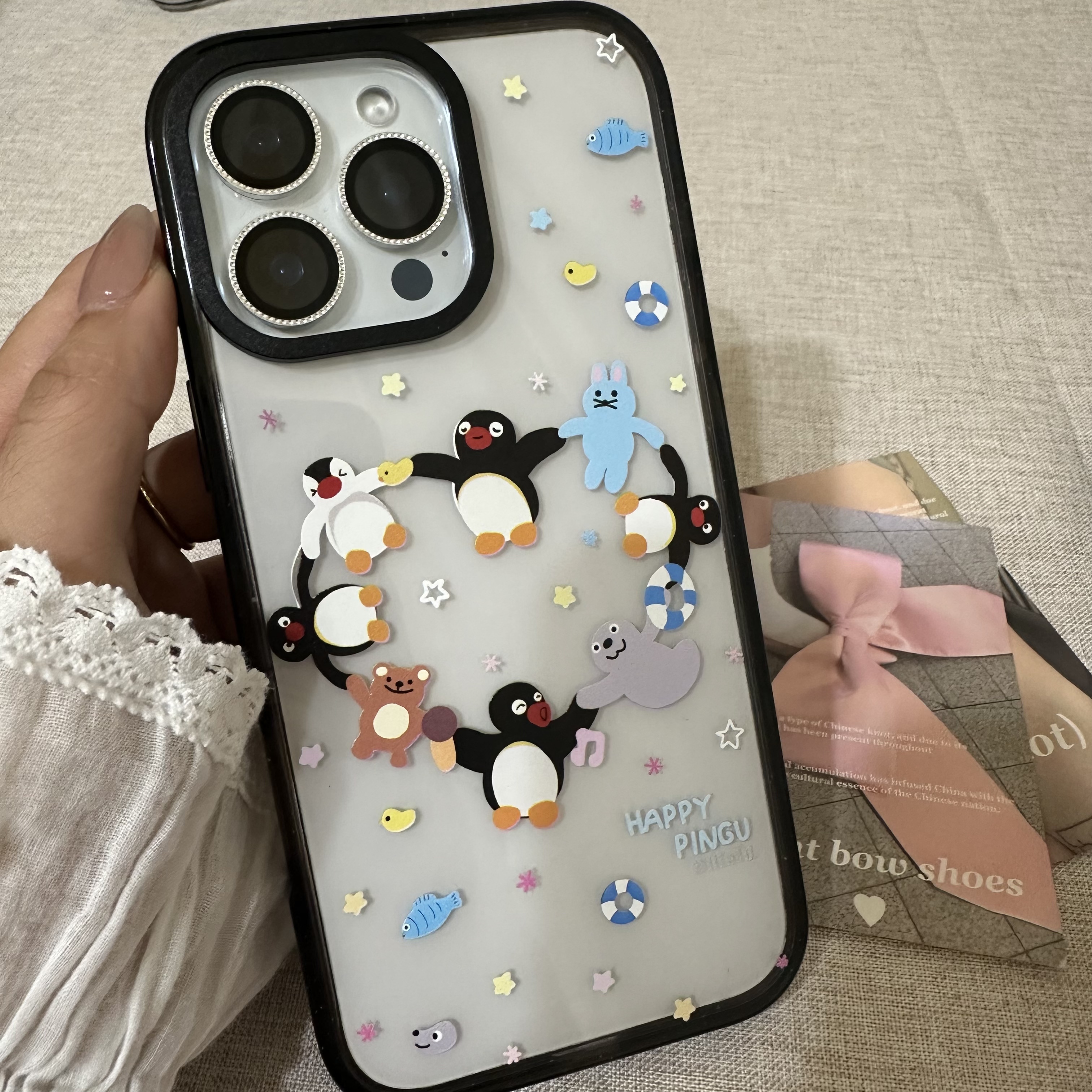 【壳乐专属】韩系亚克力爱心企鹅适用苹果16pro女iphone15手机壳