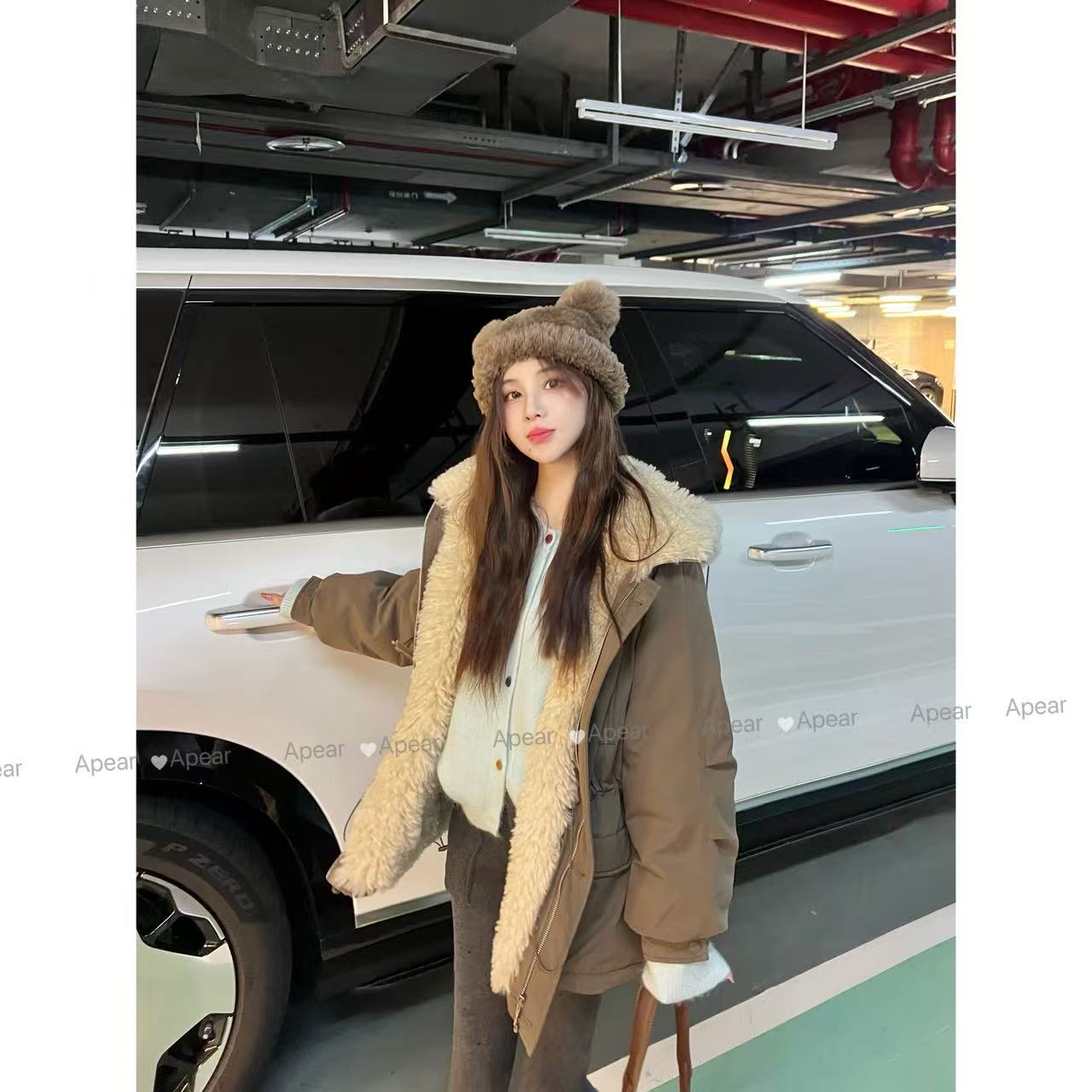 Apear♥梧桐雨篇~韩系加绒加厚款百搭显瘦收腰设计感派克服外套