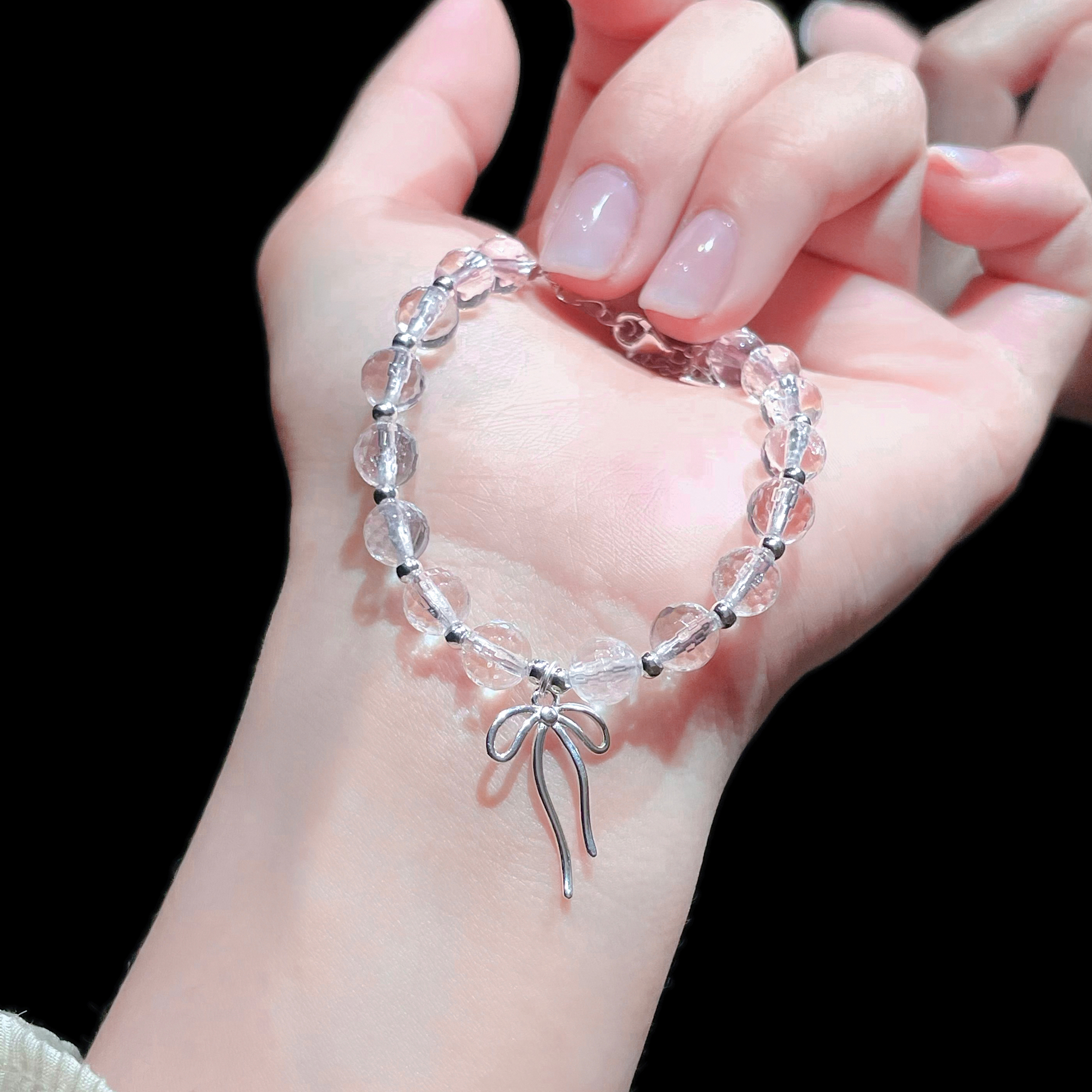 白昼集/白水晶蝴蝶结手链/白水晶手串招桃花蝴蝶结小众轻奢送女友