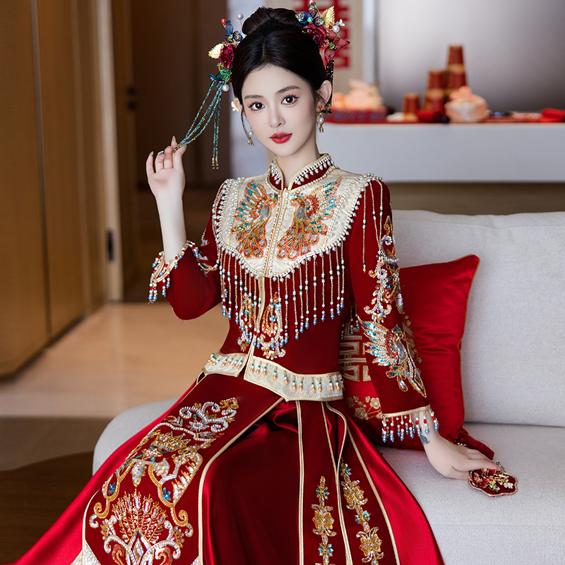 新娘结婚秀禾服2025年爆款重工大码200斤遮肚显瘦中式嫁衣出阁服