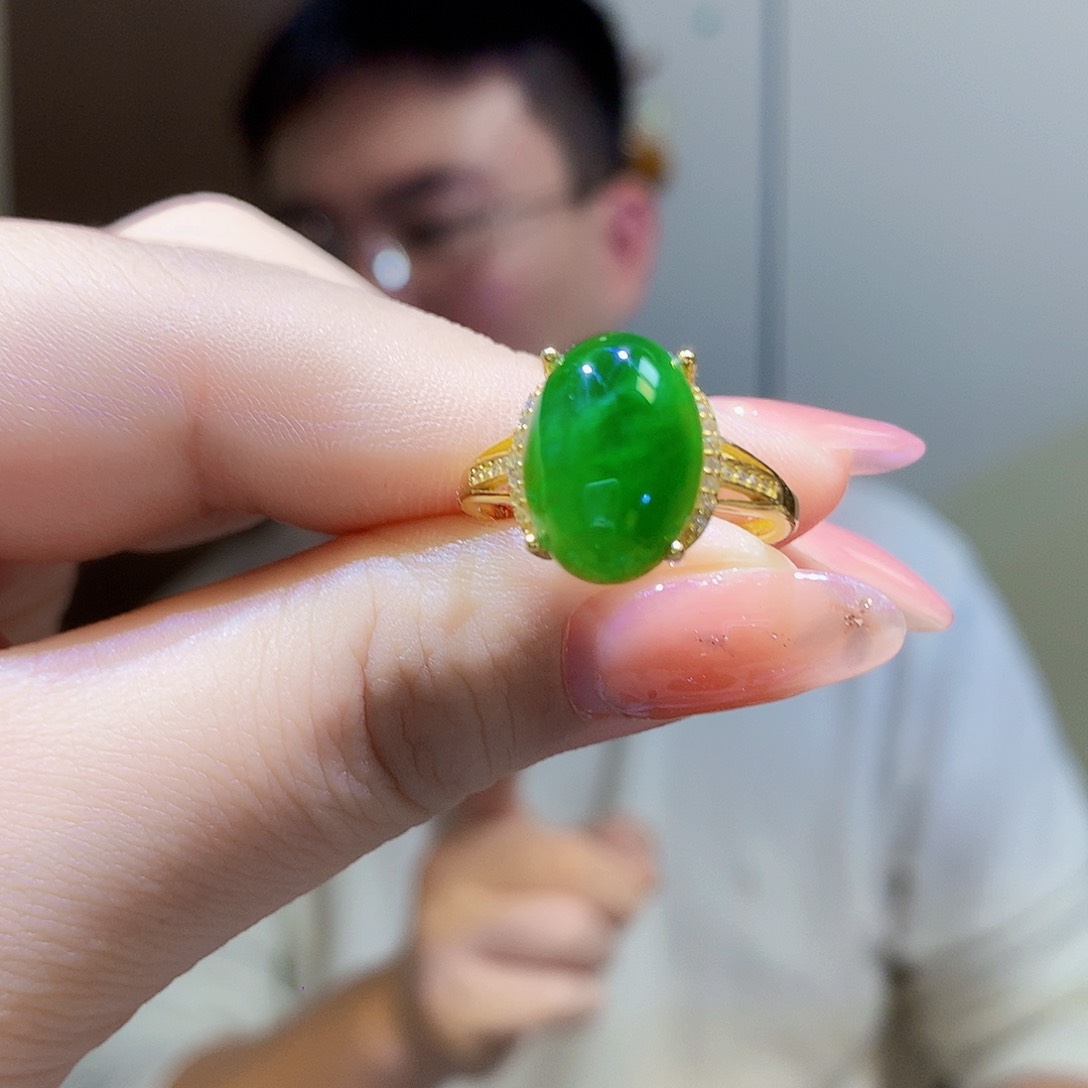 银S925镀金镶嵌戒指和田玉（碧玉）