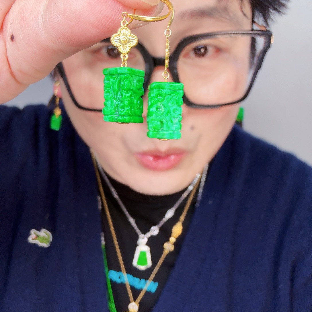 翡翠颈饰18K金镶嵌一对