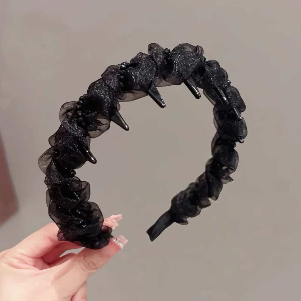 黑色带齿发箍女日常外戴高颅顶早春新款网纱发饰高级感2765