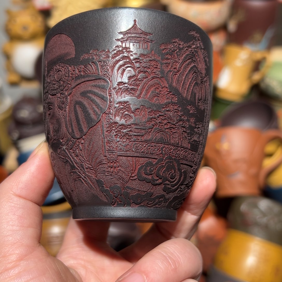 紫砂茶杯宜兴紫砂抓主人杯