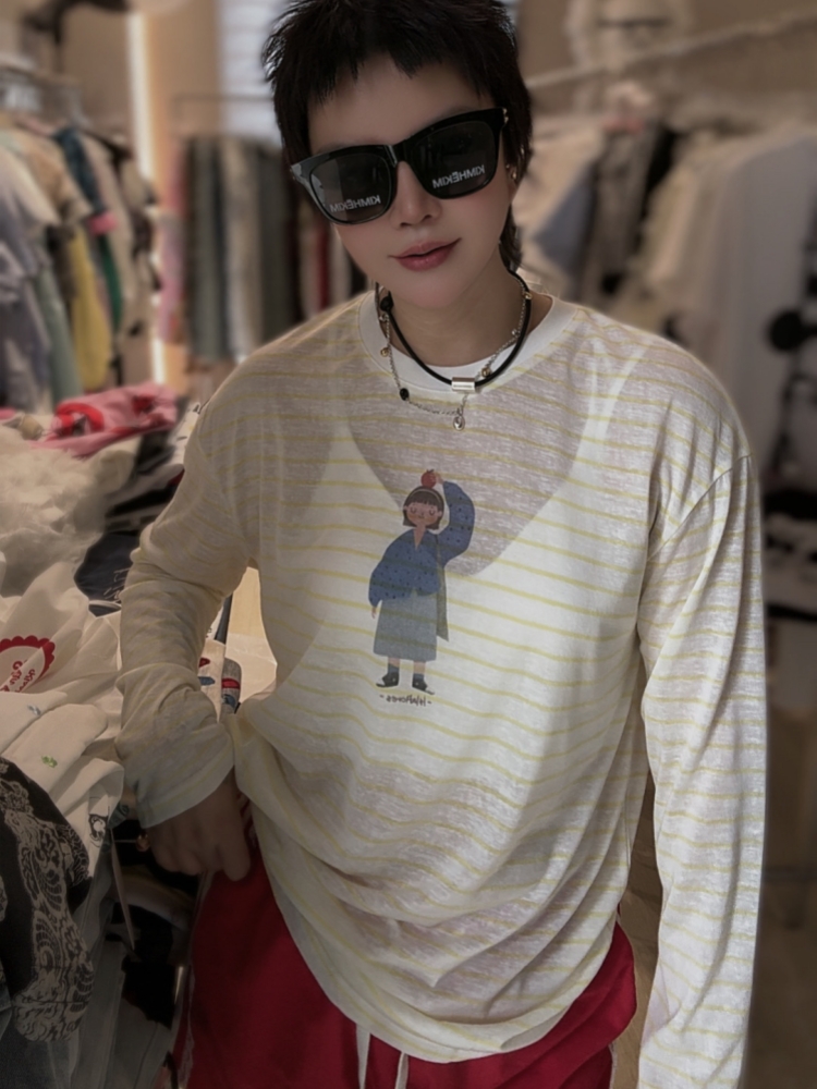 【济州岛】苹果女孩印花条纹防晒衣
