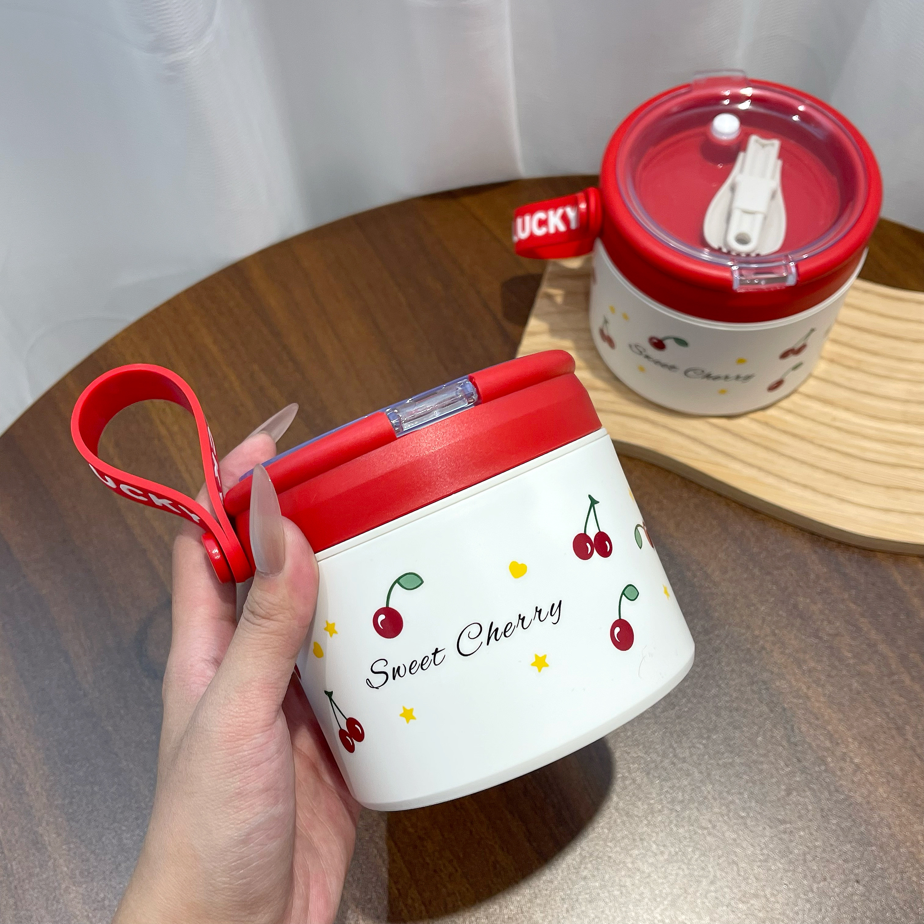 樱桃新款316不锈钢汤罐密封带盖带勺学生上班族便携汤杯牛奶杯