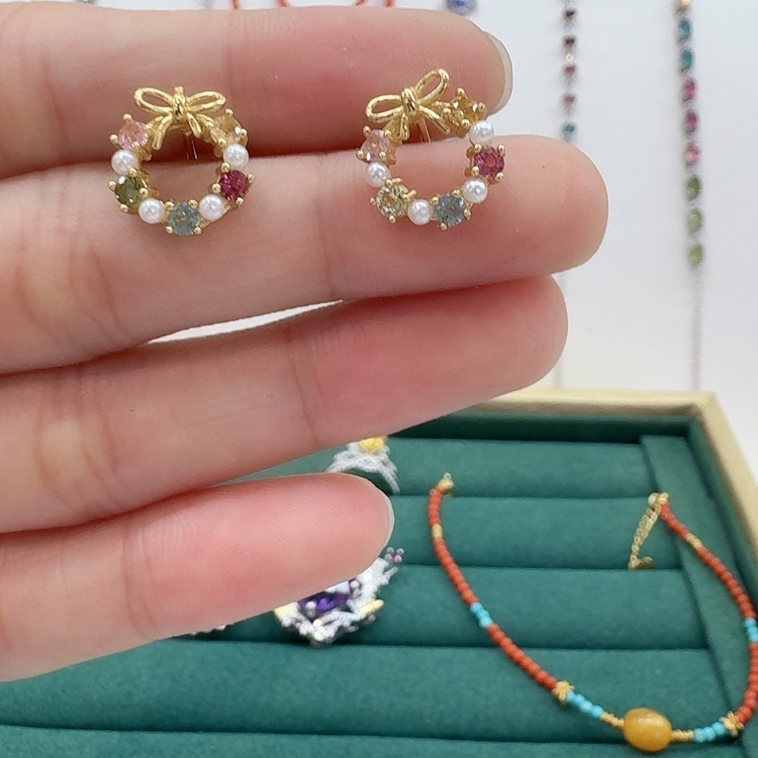 碧玺耳饰银S925镶嵌—-50