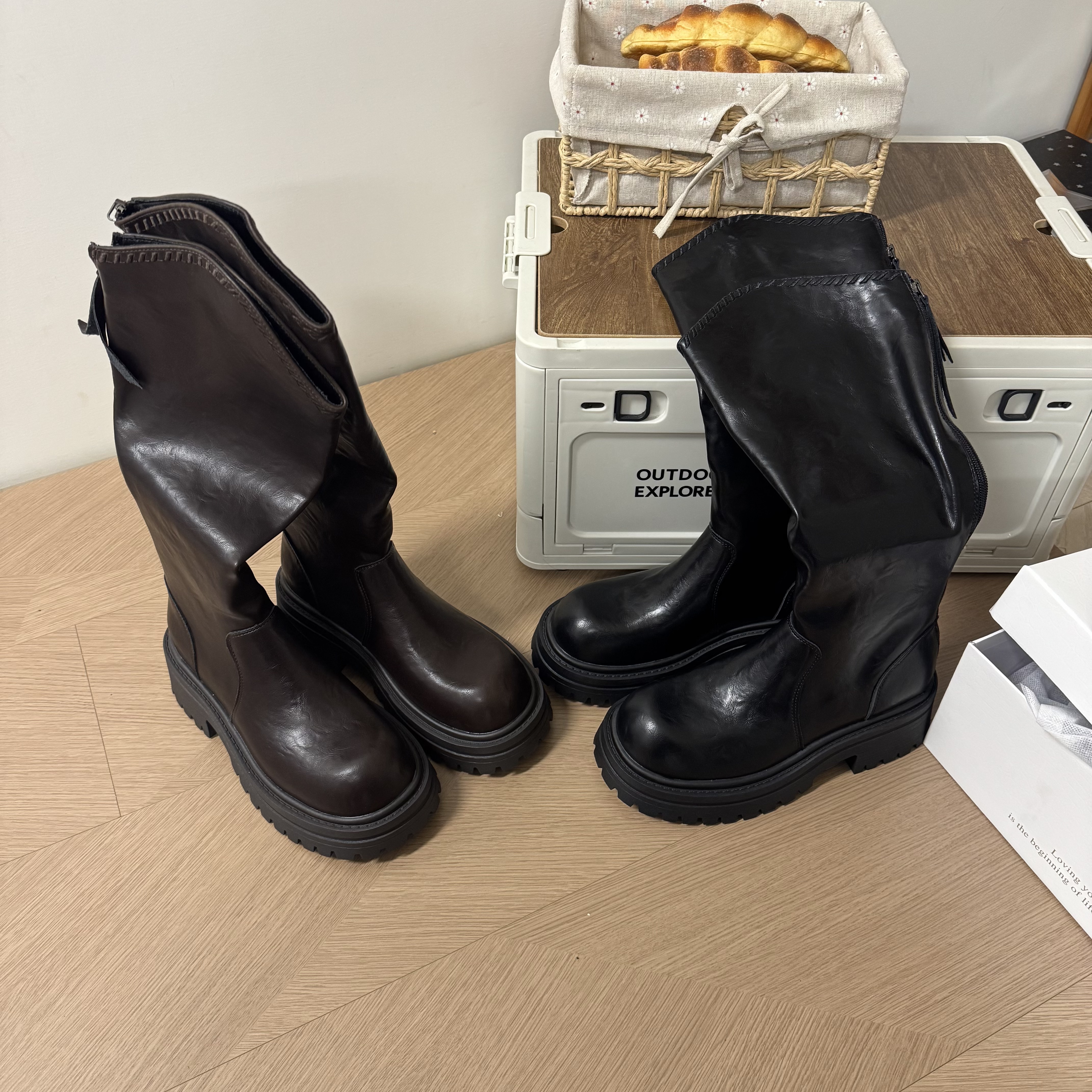 【高货！加薄绒！厚底长筒靴！！骑士靴！！】时尚复古百搭增高女靴子