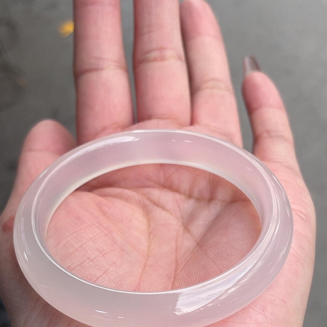 【华选】M07天然冰种高冰白月光玛瑙玉髓手镯，天然纹路拍一发一