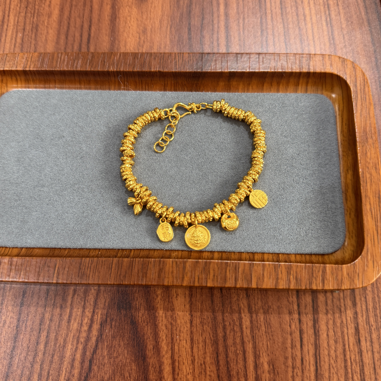 铜合金手链  【精工】古法金色胖福黄财神盘缠手链福牌手串女