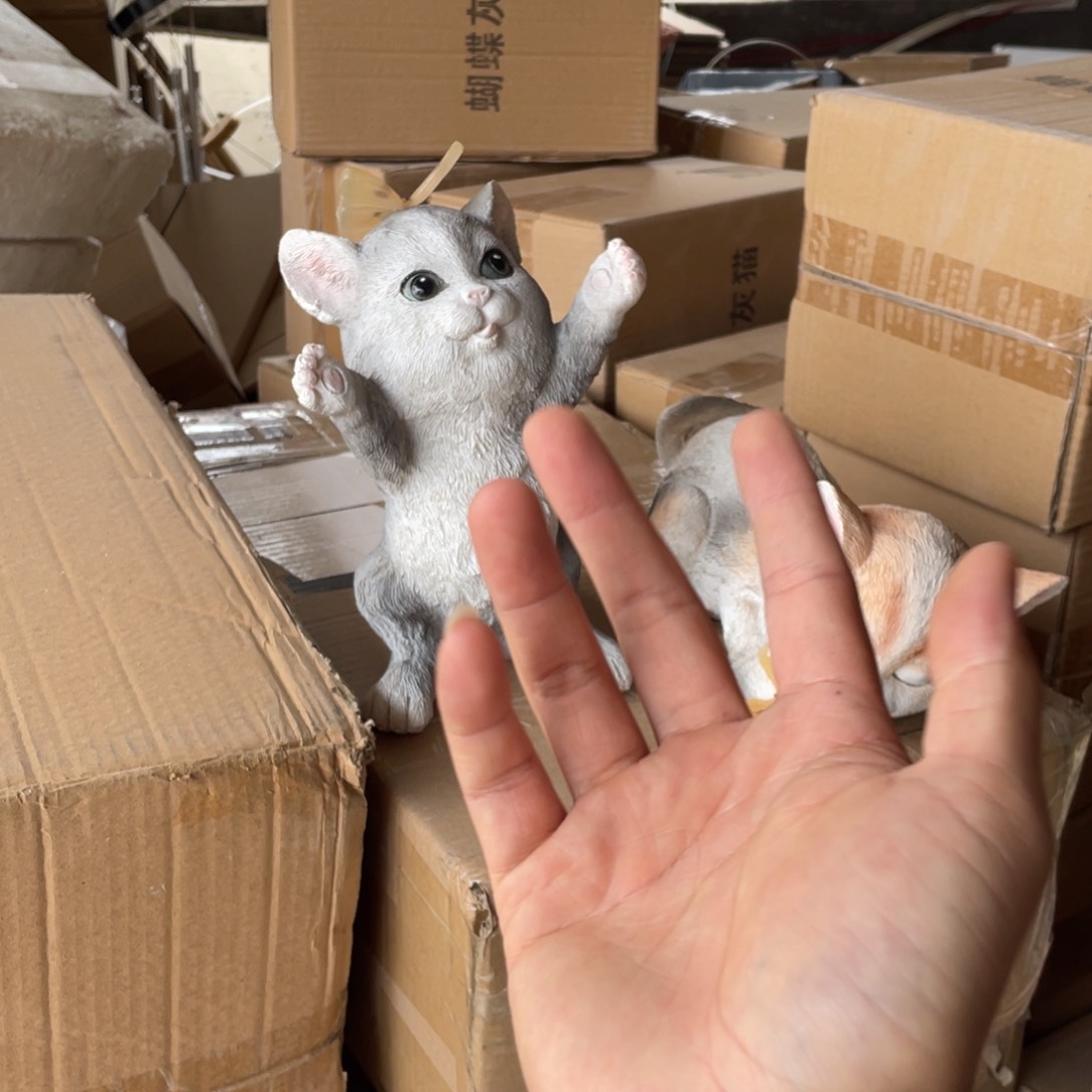【闪购商品】树脂蝴蝶灰猫加花猫一对