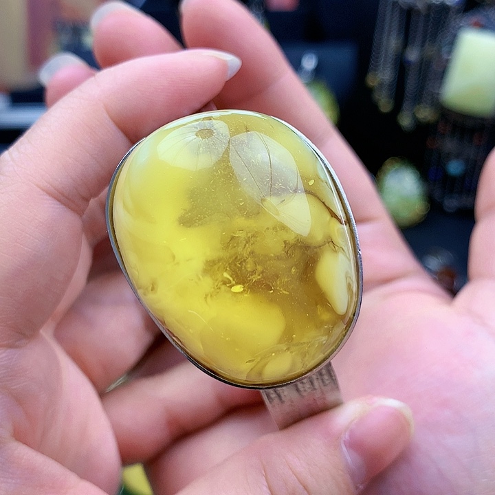 琥珀裸石银S925镶嵌星*手镯