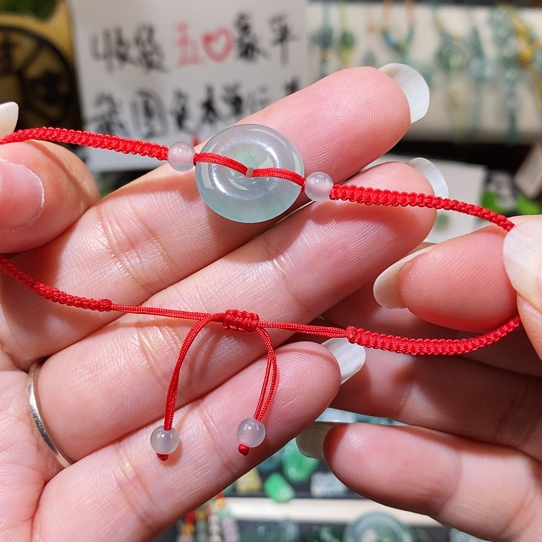 翡翠未镶嵌颈饰平安扣红色15