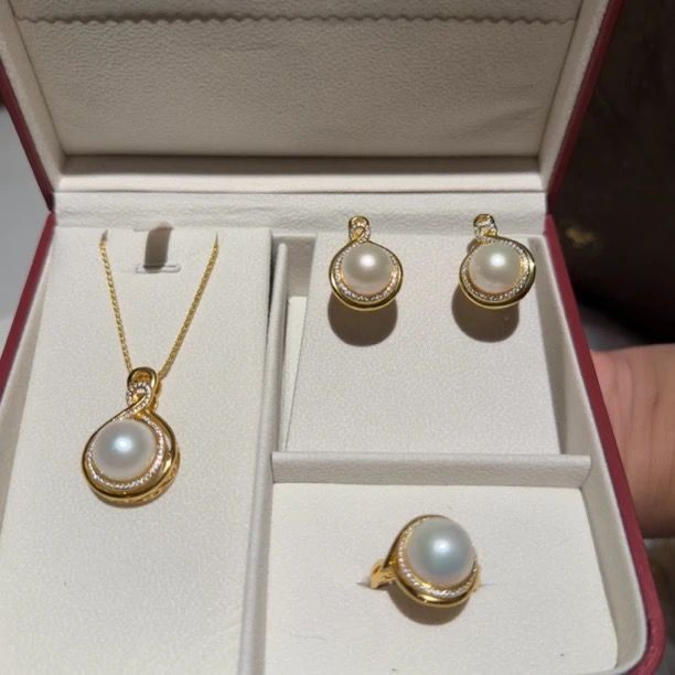 S925银淡水爱迪生白色珍珠套装