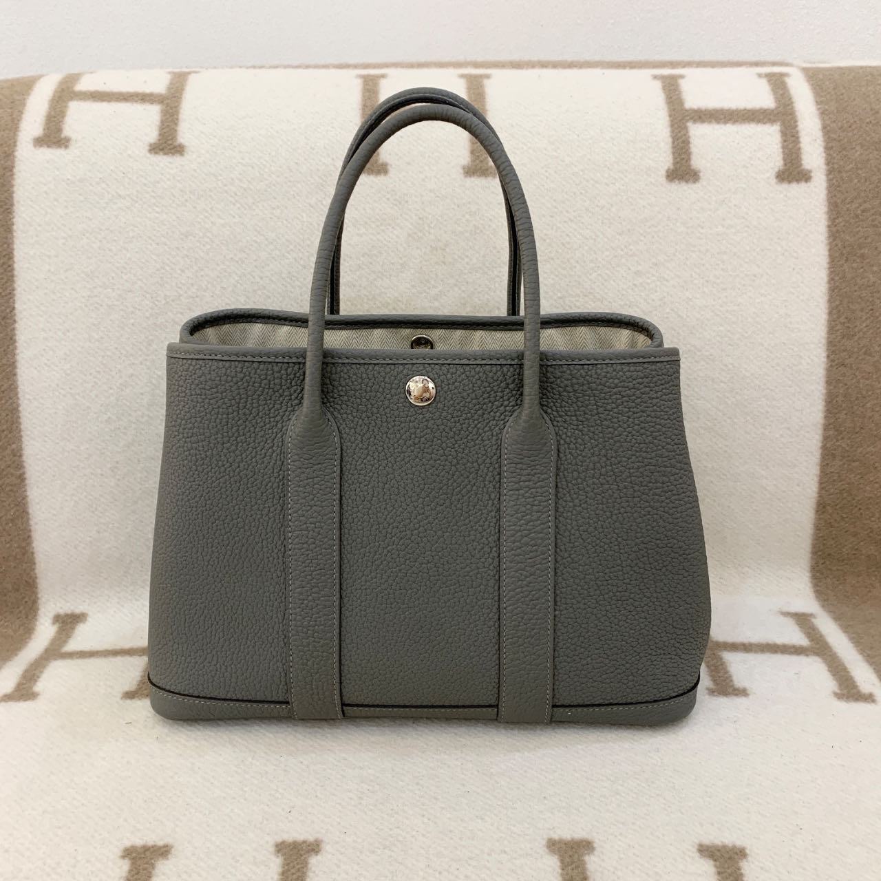 99新 Hermes/爱马仕 garden party 30 积雨云灰0503m1 