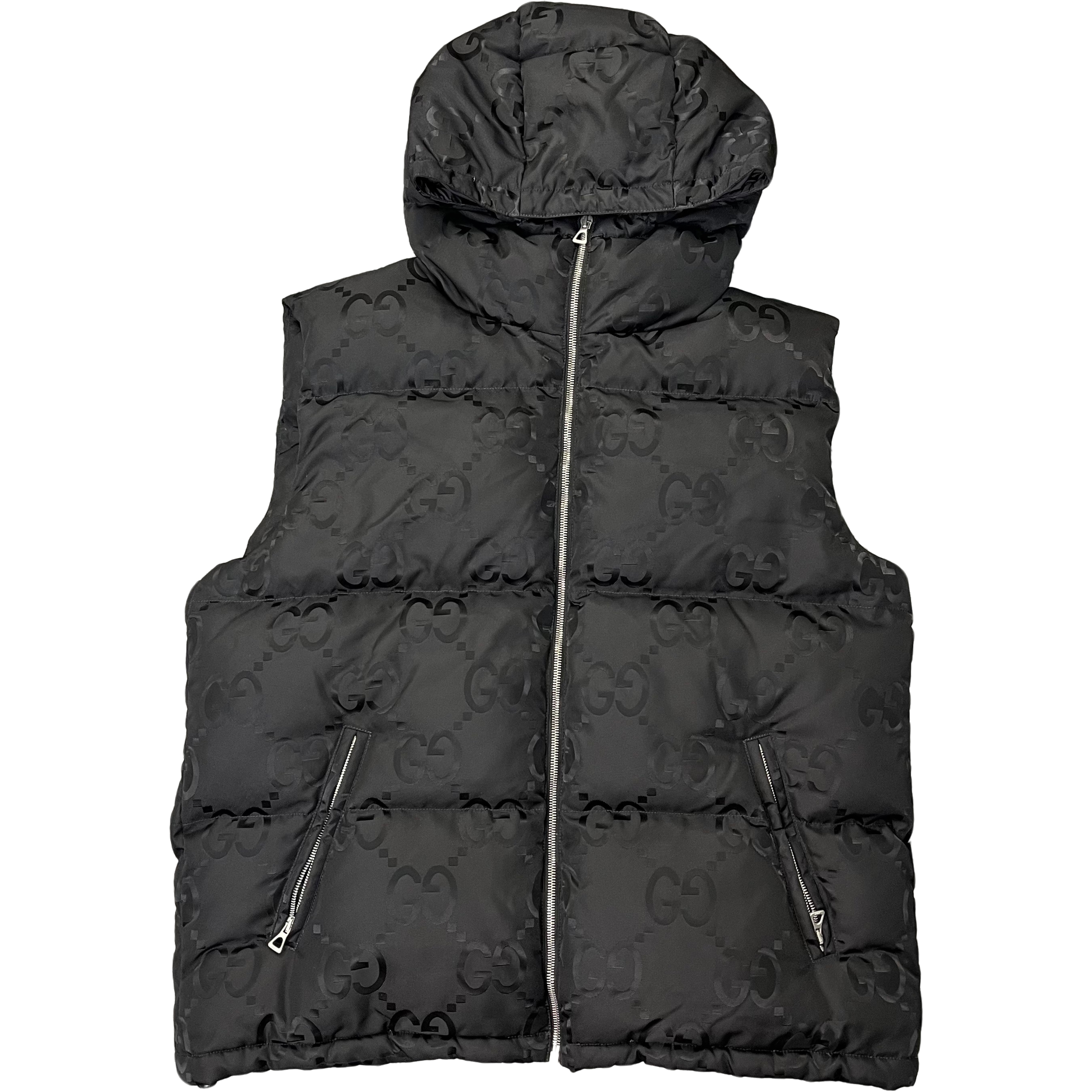 未使用 GUCCI/古驰 满印logo黑色羽绒马甲/尺码50