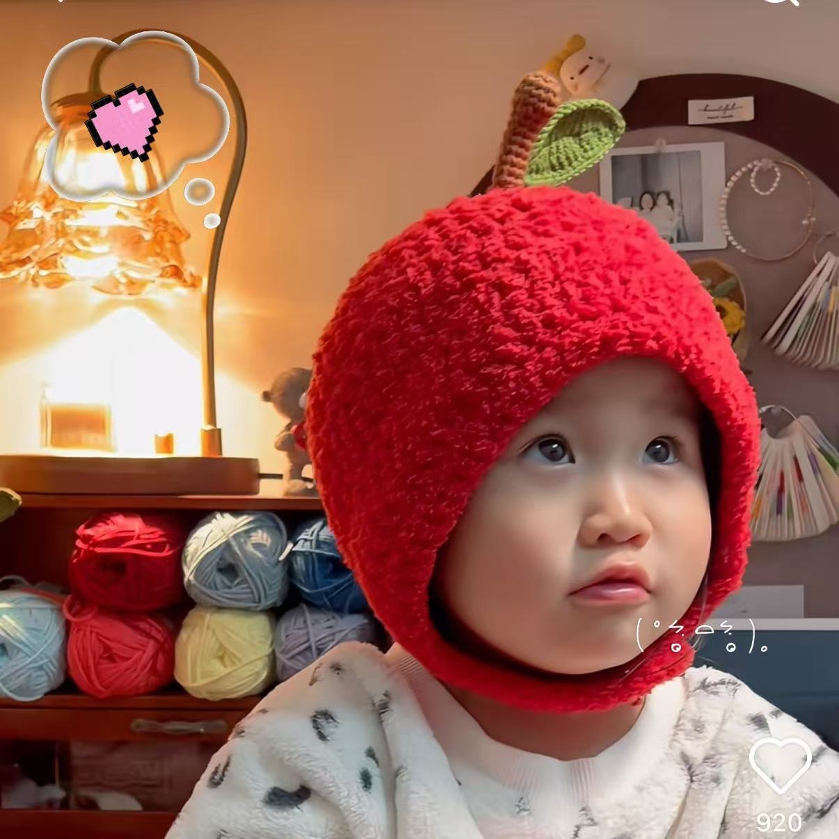 【主播推荐】雪妃尔毛线钩织苹果帽材料包手工diy儿童红色帽有教程