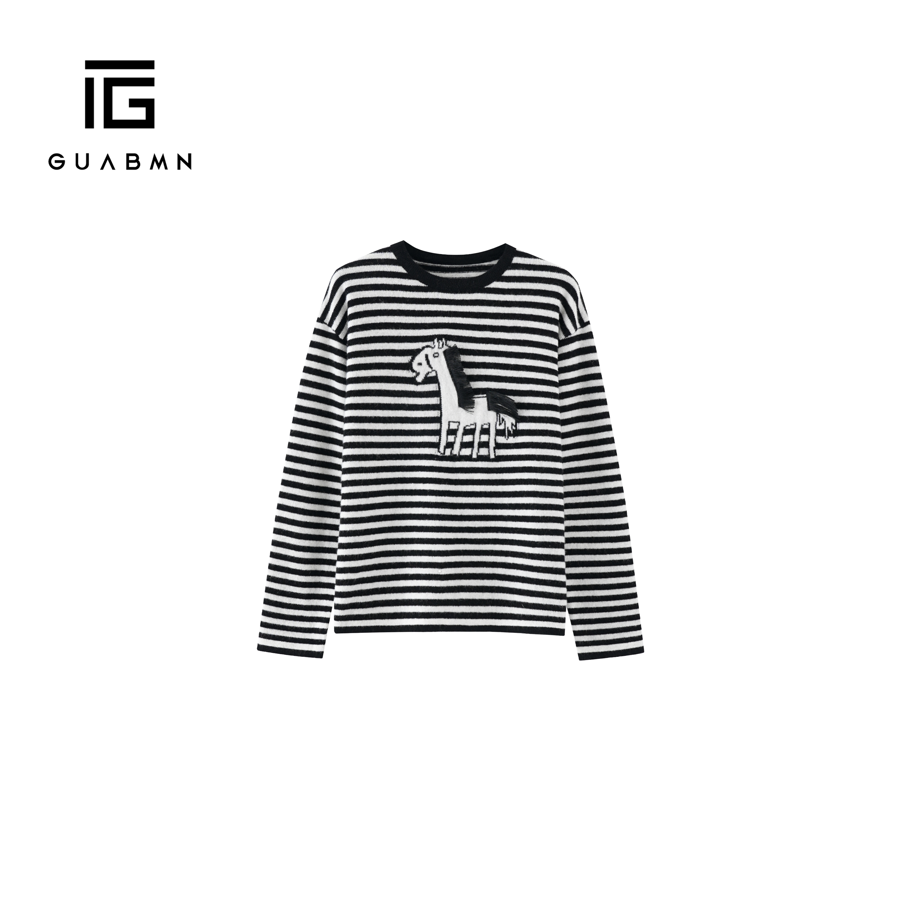 GUABMN2025年冬季新款卡通小马刺绣圆领T恤打底上衣6080