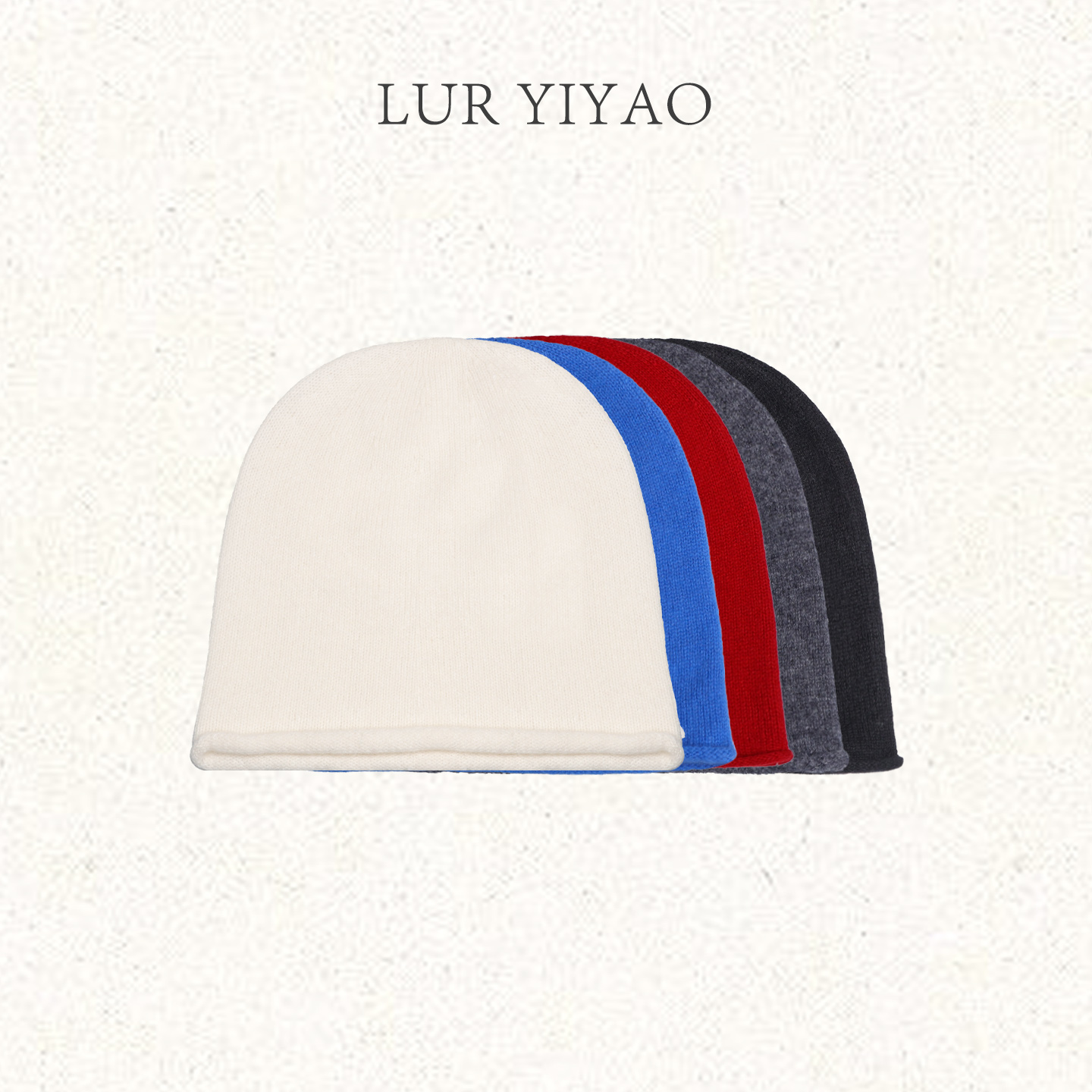 L'U'R/YI'YAO 秋冬款多巴胺100绵羊毛包头保暖卷边针织冷帽11241