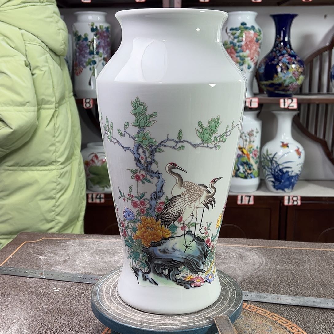 陶摆件景德镇陶瓷大鱼鹤