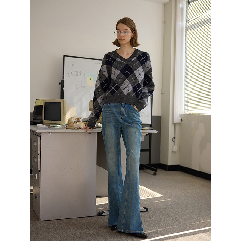 【可可专享】设计美学经典高弹百搭牛仔休闲复古水洗高腰喇叭裤女