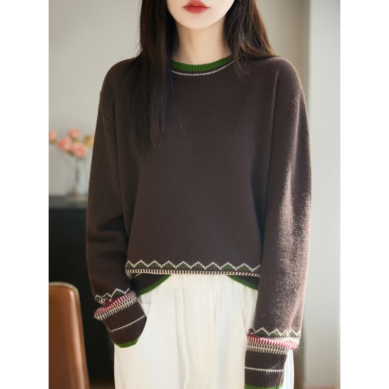 时尚秋冬100羊毛针织衫宽松法式极简打底衫长袖圆领njr-2154