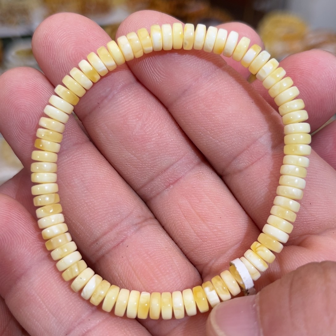 琥珀未镶嵌手链微瑕白蜡溶洞妖花精切隔片5.9mm