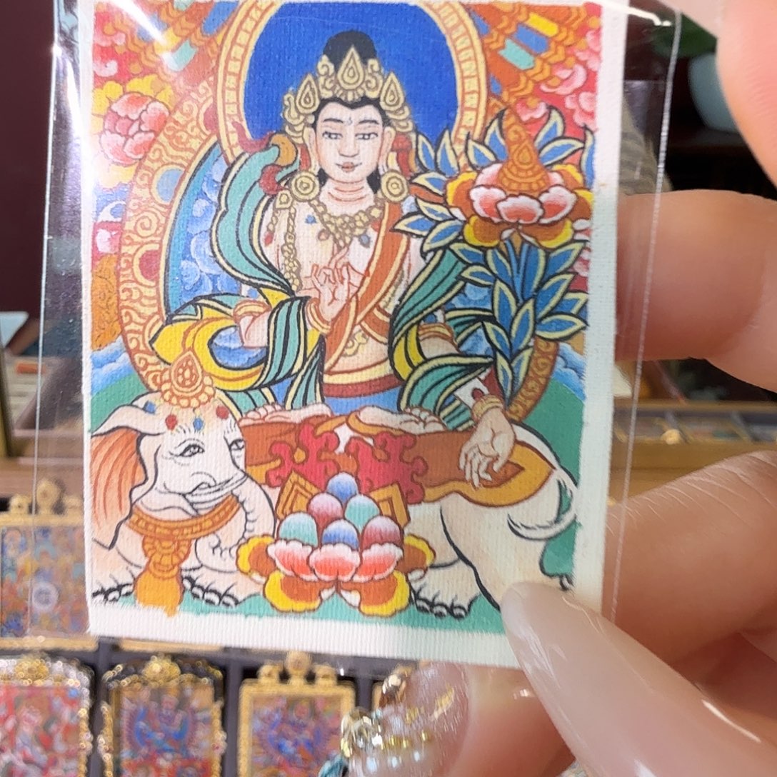吊坠普贤菩萨手绘唐卡