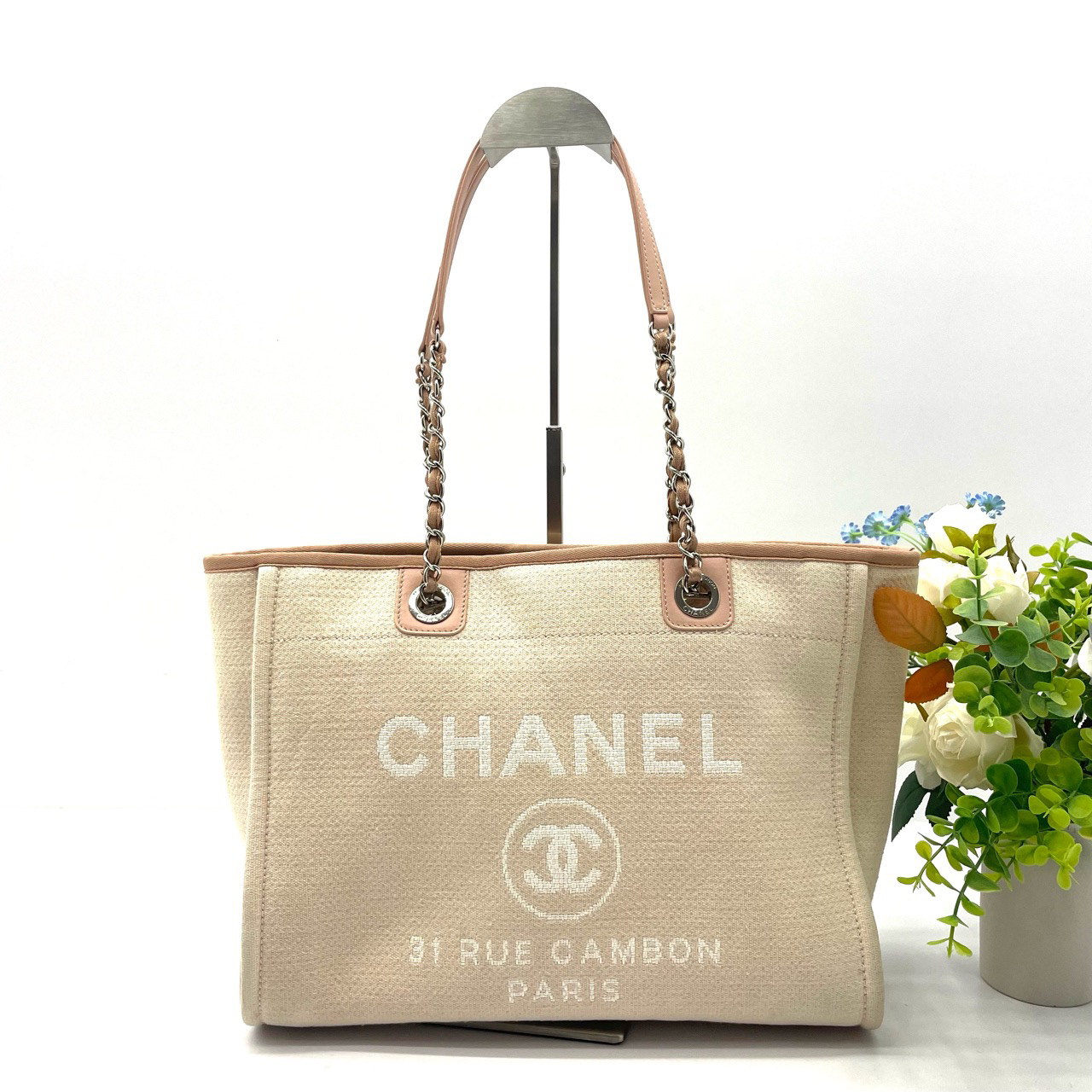 95新 Chanel/香奈儿 沙滩包托特包购物袋手提单肩包 淡粉色