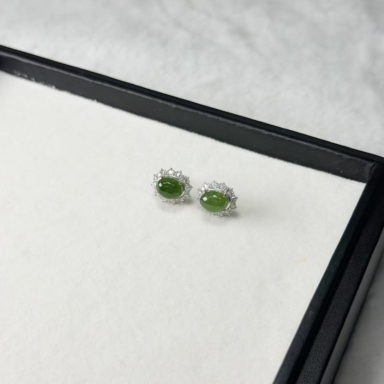 【睿泽赏宝】S925和田玉碧玉蛋面耳钉有暇/多样性 9*6*4 KT0170087