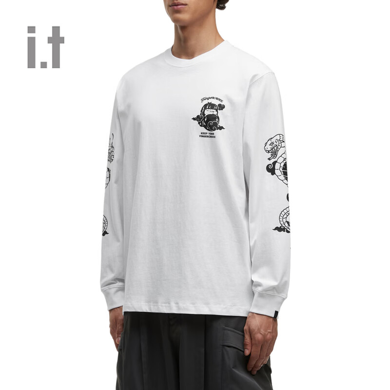 fingercroxxit男装早秋新品时尚圆领个性图案印花长袖T恤00748XN