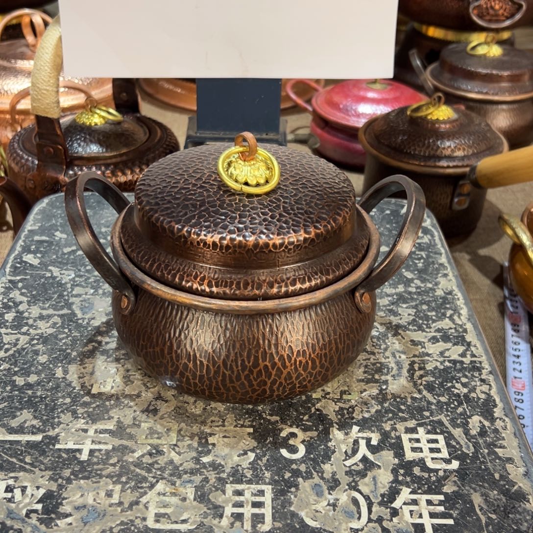 紫铜16cm燃气复古双耳铜锣锅