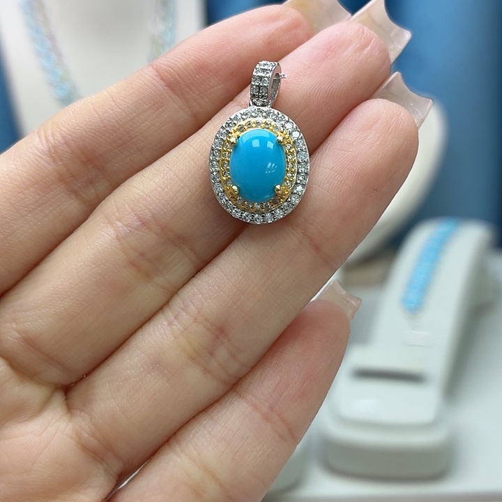 绿松石银S925镶嵌吊坠(不含链)