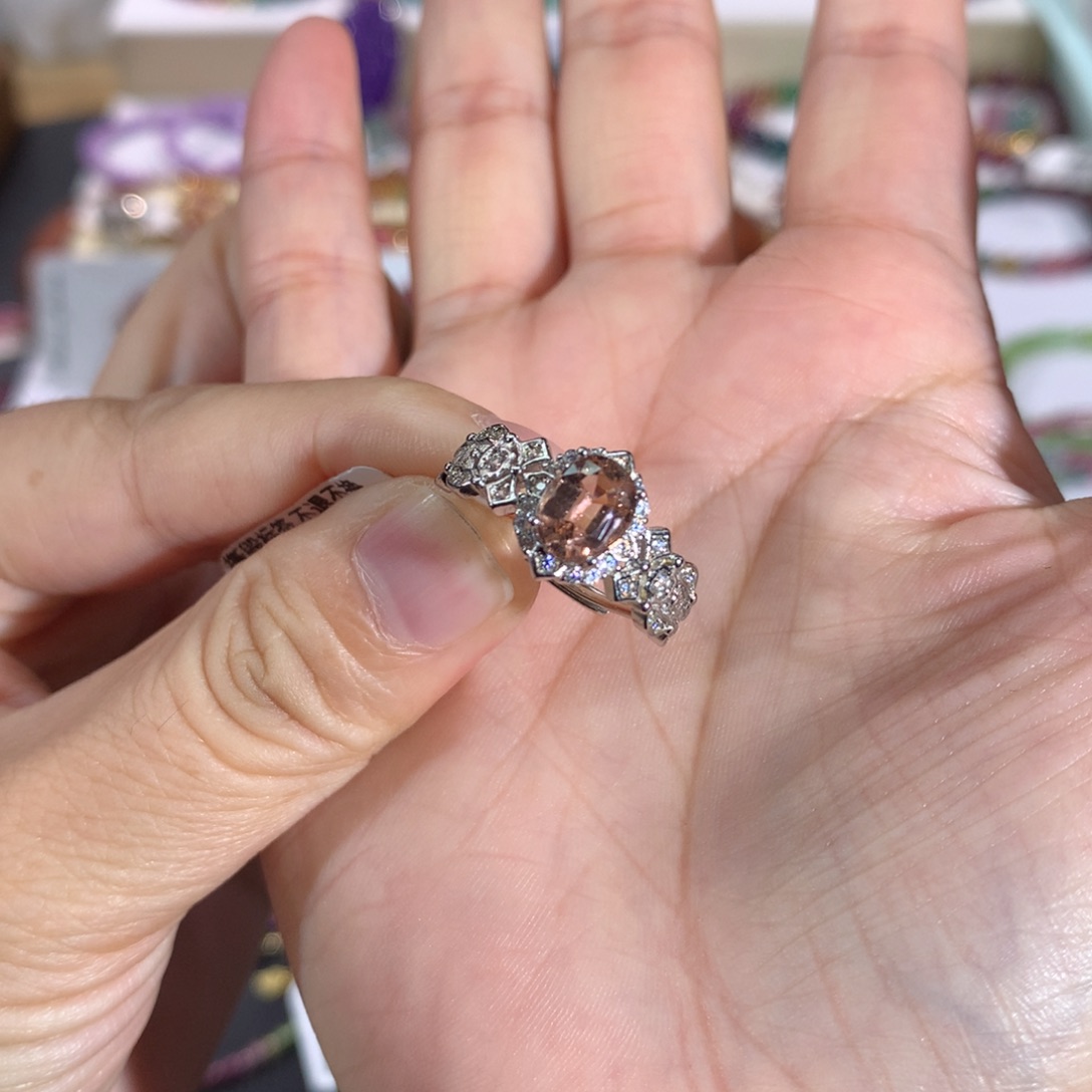 银S925镶嵌碧玺配件戒指