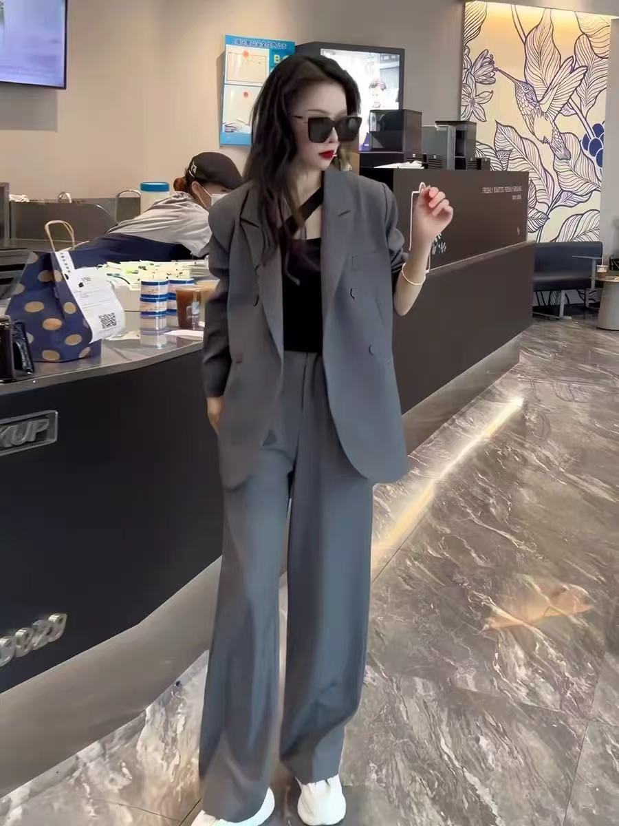 7673气质西装套装女秋季新款韩版休闲高级感职业西服阔腿裤两件套